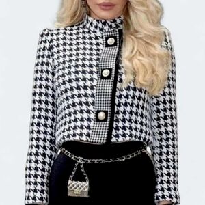 Houndstooth Cropped Jacket | Size Large